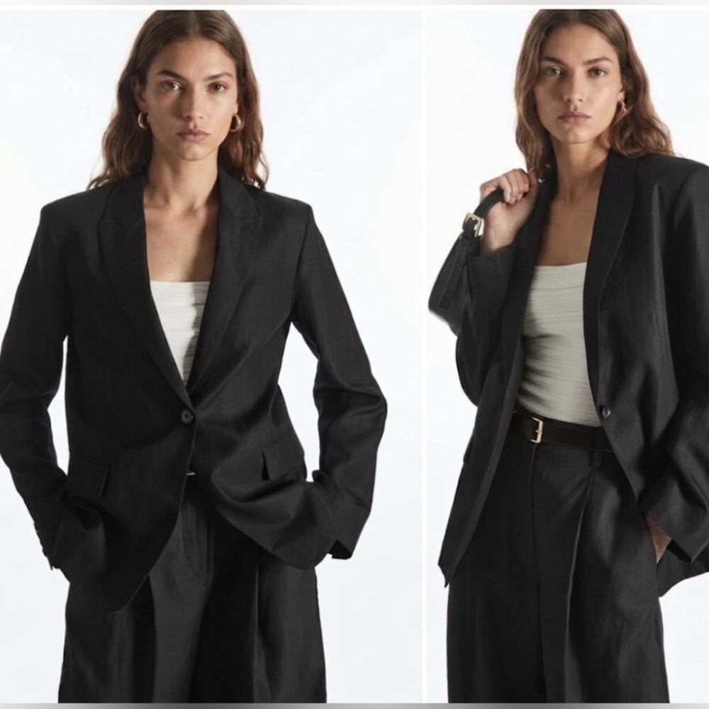 COS Women’s regular fit Linen cotton blend Blazer black single breasted Jacket 4